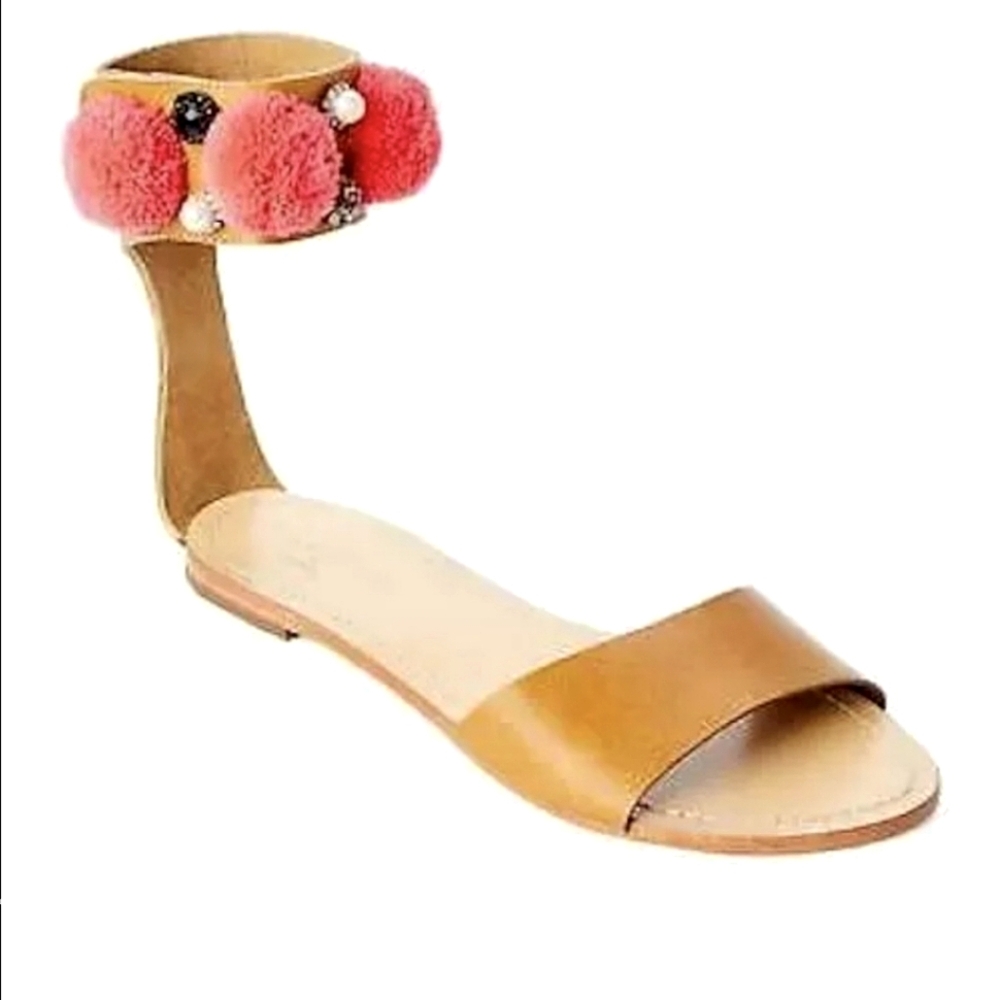 Manoush Beaded Babouche Embellished Pom Cuff Sandals Pom 36